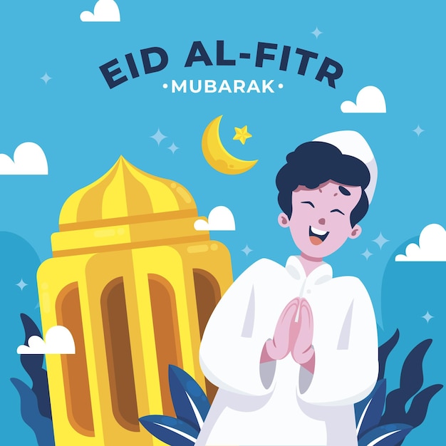 Flat Eid Al-fitr - Ilustracja Eid Mubarak