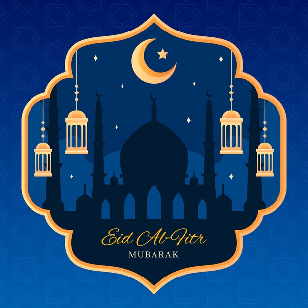 Flat Eid Al-fitr - Ilustracja Eid Mubarak