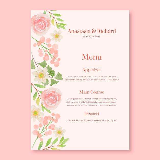 Bezpłatny wektor floral ślubu szablon menu