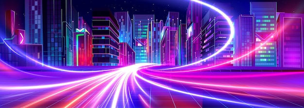 Futuristyczne nocne metaverse technologiczne miasto