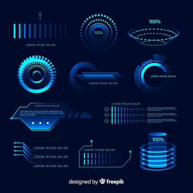 Bezpłatny wektor futurystyczna kolekcja elementów holograficznych infografiki