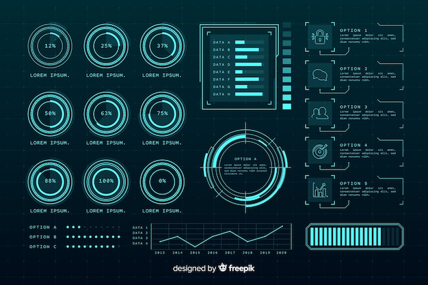 Bezpłatny wektor futurystyczna kolekcja elementów holograficznych infografiki