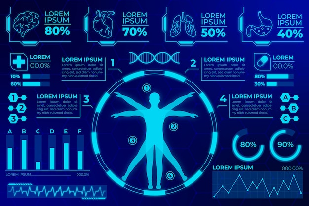 Bezpłatny wektor futurystyczna technologia infographic medyczne