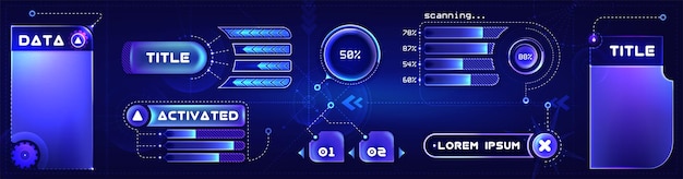 Futurystyczne tytuły objaśnień w ramkach tekstowych scifi tech bordery i ramki hud