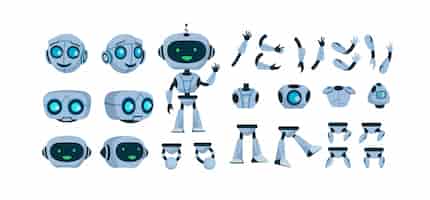Bezpłatny wektor futurystyczny robota konstruktor płaski zestaw ikon