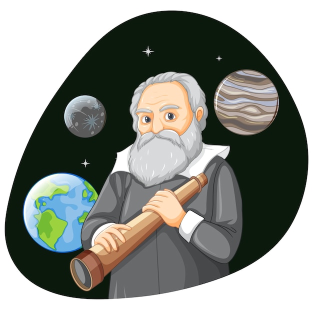 Galileo Galilei postać z kreskówki na białym tle
