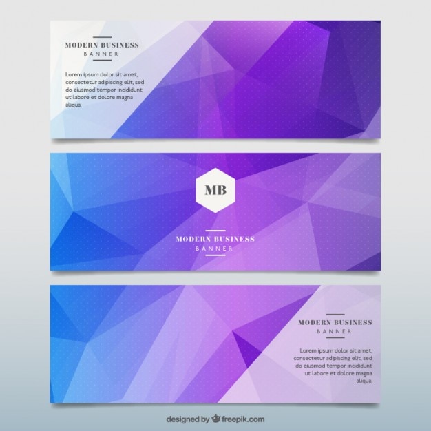Bezpłatny wektor geometryczne abstrakcyjne banery w odcieniach fioletu