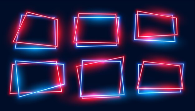 Geometryczne prostokątne neonowe ramki w kolorach czerwonym i niebieskim