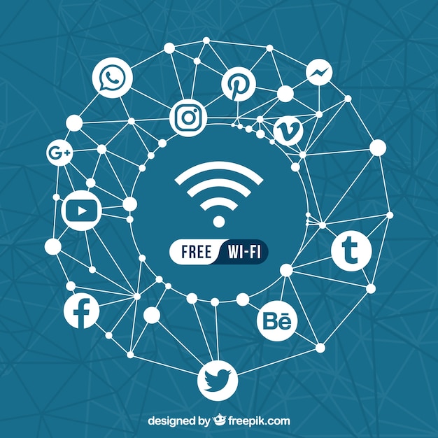 Geometryczne tło sieci społecznościowych i bezpłatne wifi