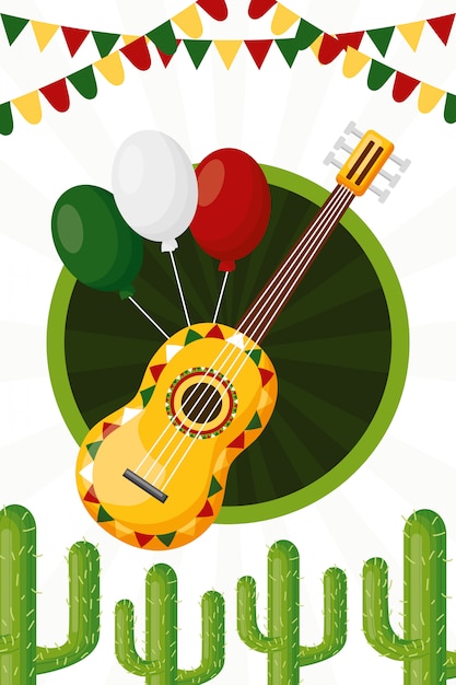 Bezpłatny wektor gitara i ballons meksykańska kultura, ilustracja