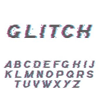 Glitch font lub distorted abc, modny skład łaciński