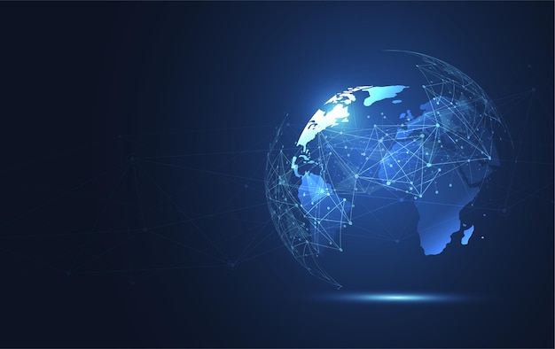 Globalne połączenie sieciowe. mapa świata punkt i koncepcja skład linii globalnego biznesu. ilustracja wektorowa