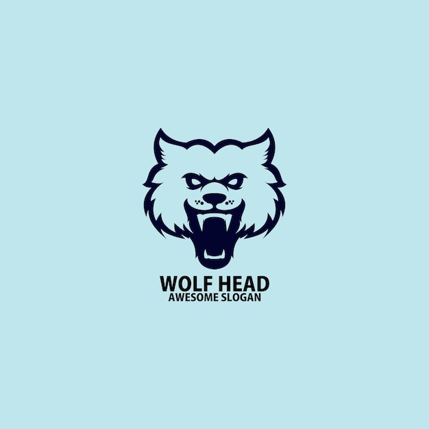 Bezpłatny wektor głowa wilka logo design line art
