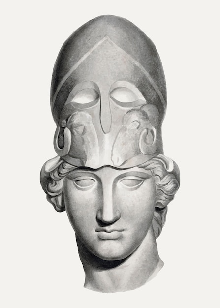 Bezpłatny wektor głowa z hełmem w stylu vintage, ilustracja, zremiksowana z grafiki autorstwa johna flaxmana