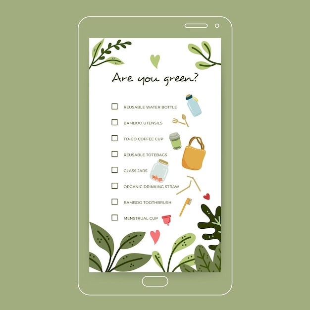 Bezpłatny wektor going green checklist szablon historii na instagramie