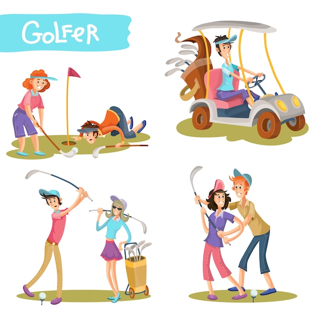 Bezpłatny wektor golfers zabawna cartoon znaków wektorowe zestawu