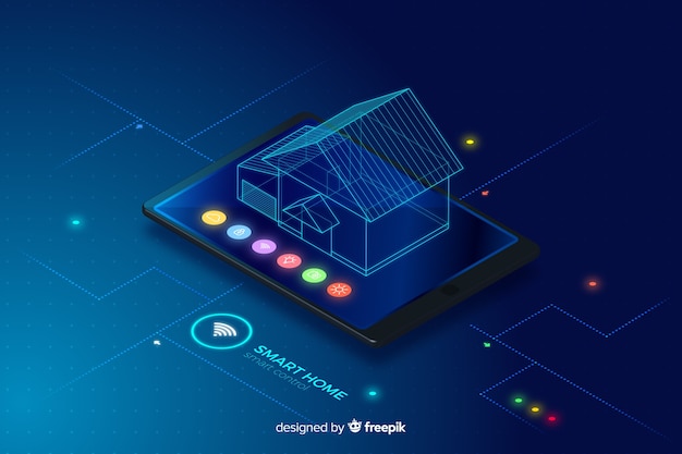 Gradient inteligentnego domu izometryczny technologia tło