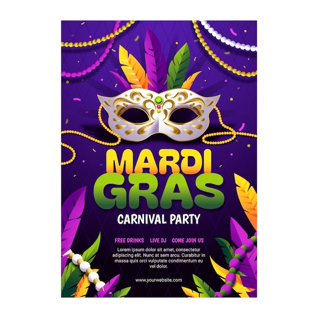 Bezpłatny wektor gradient mardi gras pionowy szablon plakat