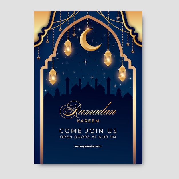 Bezpłatny wektor gradient pionowy szablon plakat dla islamskiej uroczystości ramadanu.