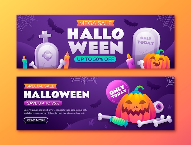 Bezpłatny wektor gradient poziomego szablonu baneru na świętowanie halloween