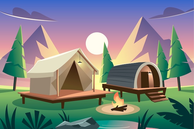 Gradientowa ilustracja glampingu