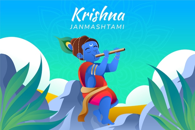 Gradientowa Ilustracja Janmashtami Z Dzieckiem Krishna