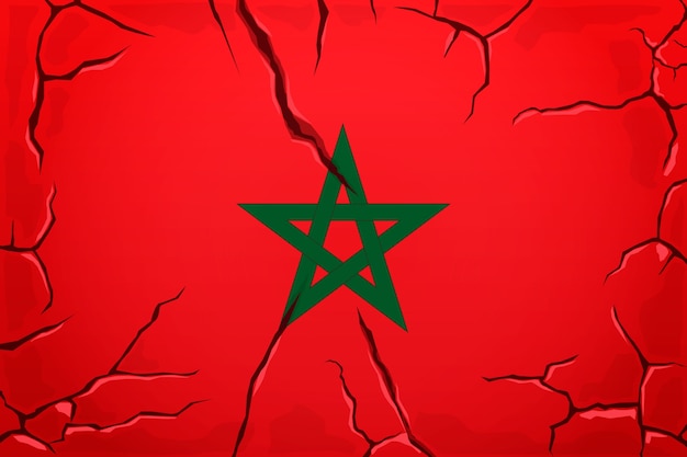 Gradientowa ilustracja trzęsienia ziemi w Maroku z flagą nad pęknięciami