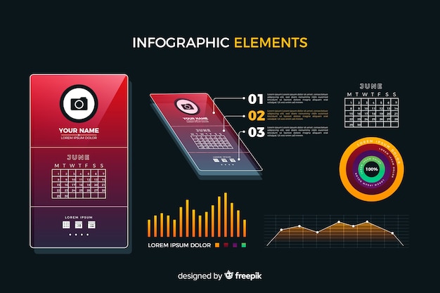 Gradientowa Kolekcja Elementów Infographic