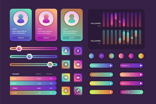 Bezpłatny wektor gradientowa kolekcja elementów ui/ux