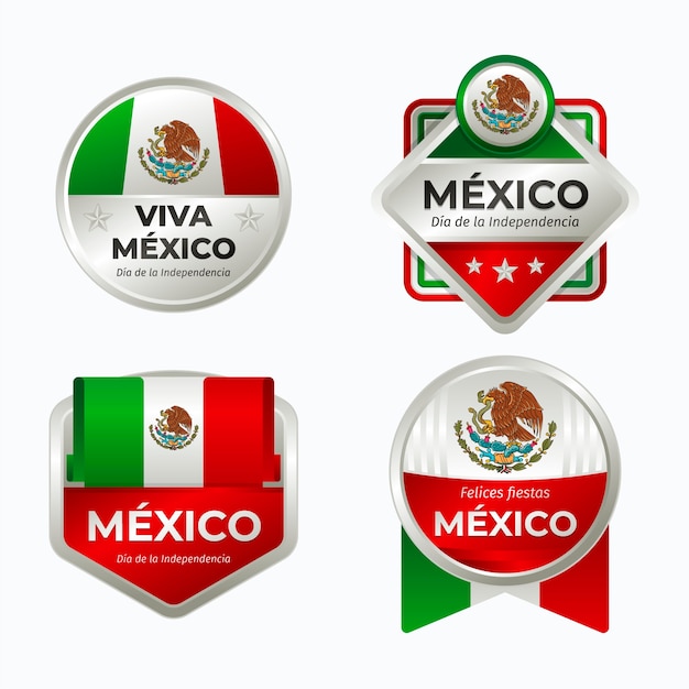 Bezpłatny wektor gradientowa kolekcja etykiet na obchody niepodległości meksyku