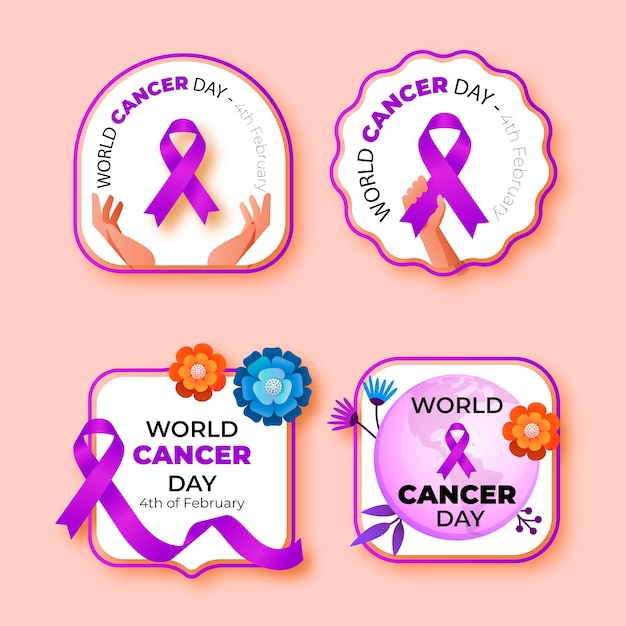 Bezpłatny wektor gradientowa kolekcja etykiet na światowy dzień raka