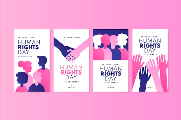 Bezpłatny wektor gradientowa kolekcja historii z okazji międzynarodowego dnia praw człowieka na instagramie