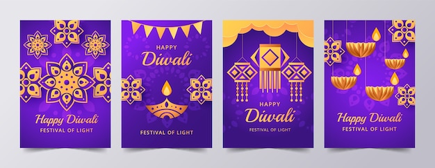 Bezpłatny wektor gradientowa kolekcja kart diwali