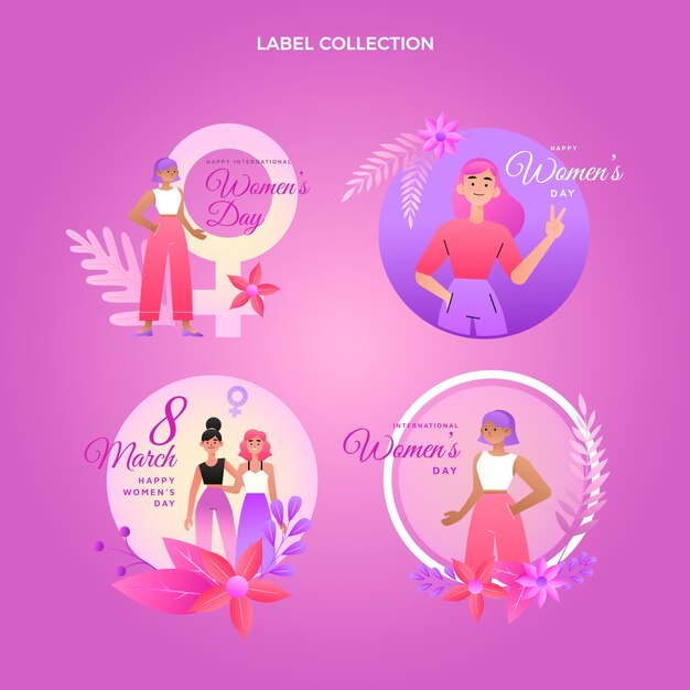 Bezpłatny wektor gradientowa kolekcja międzynarodowych etykiet na dzień kobiet