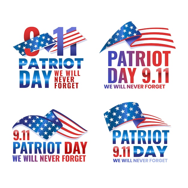 Bezpłatny wektor gradientowa kolekcja odznak dnia patrioty 9.11