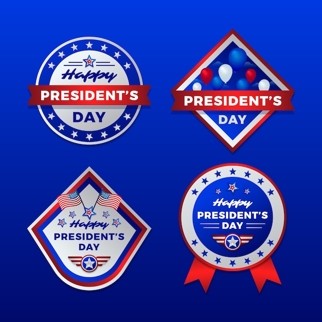 Bezpłatny wektor gradientowa kolekcja odznak na dzień prezydentów