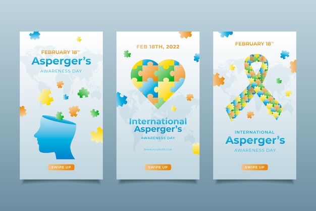 Gradientowa Kolekcja Opowiadań Na Instagramie Z Okazji Międzynarodowego Dnia Aspergera Darmowych Wektorów