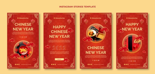 Bezpłatny wektor gradientowa kolekcja opowiadań na temat chińskiego nowego roku na instagramie