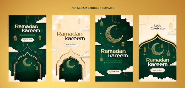 Bezpłatny wektor gradientowa kolekcja opowiadań ramadan na instagramie