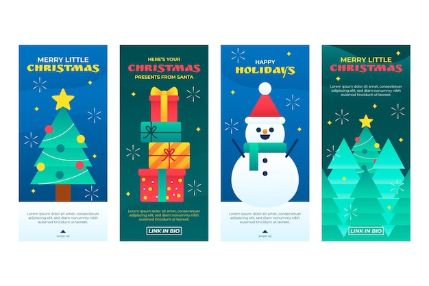 Bezpłatny wektor gradientowa kolekcja opowiadań świątecznych na instagramie