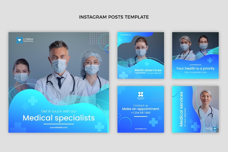 Bezpłatny plik Wektor gradientowa kolekcja postów medycznych na instagramie