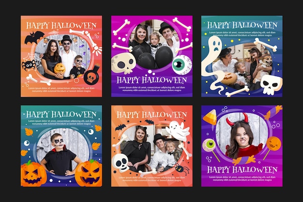 Bezpłatny wektor gradientowa kolekcja postów na instagramie halloween ze zdjęciem