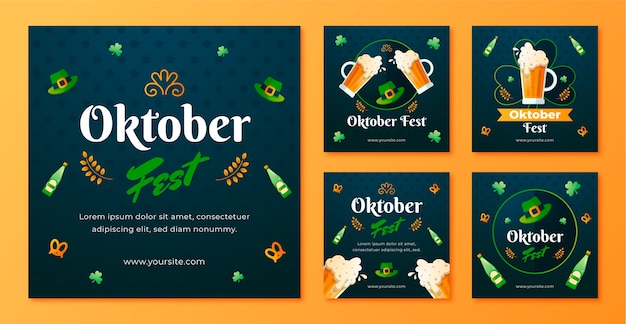 Gradientowa Kolekcja Postów Na Instagramie Na Festiwal Oktoberfest