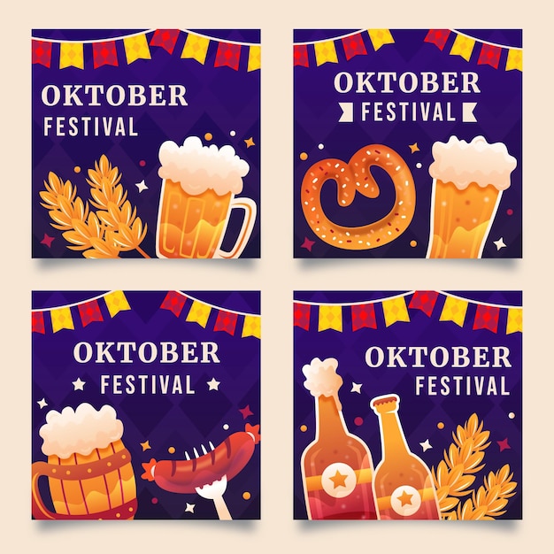 Bezpłatny wektor gradientowa kolekcja postów na instagramie oktoberfest