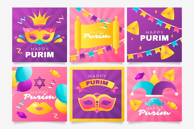 Gradientowa Kolekcja Postów Na Instagramie Purim