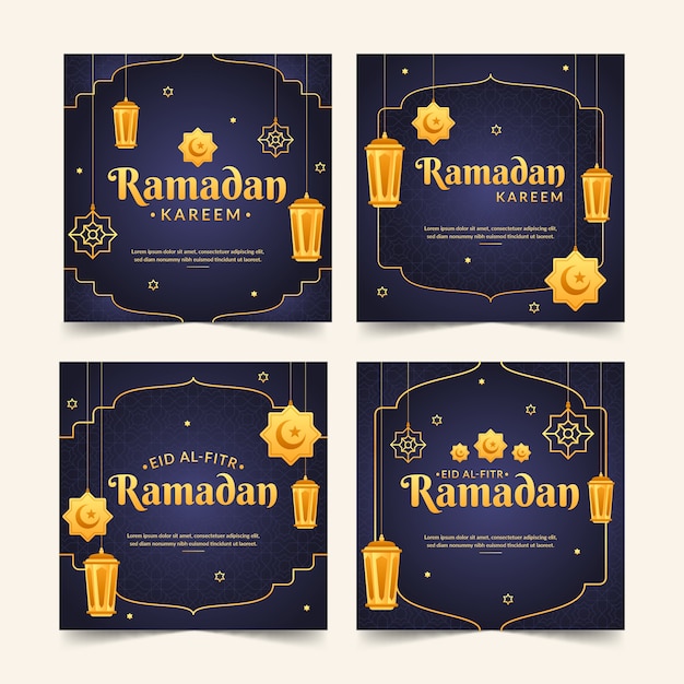 Bezpłatny wektor gradientowa kolekcja postów ramadan na instagramie