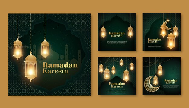 Gradientowa kolekcja postów ramadan na instagramie