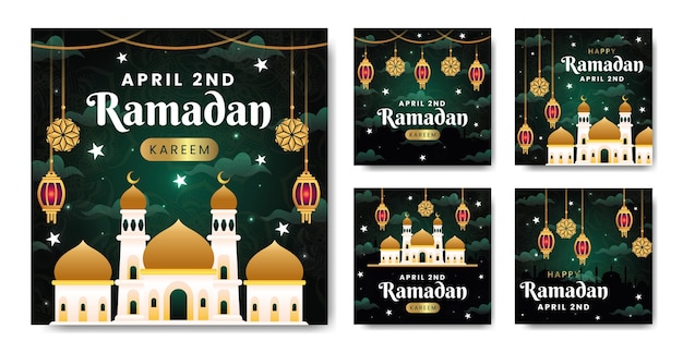 Bezpłatny wektor gradientowa kolekcja postów ramadan na instagramie