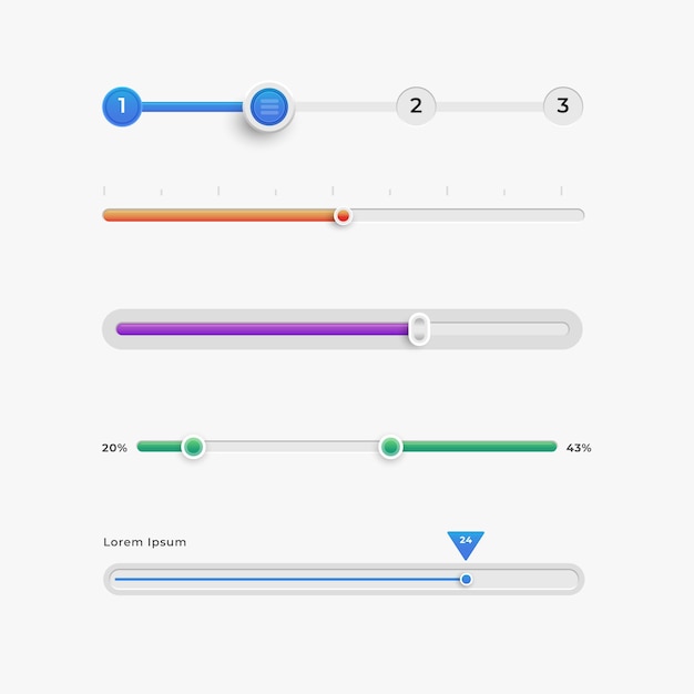Bezpłatny wektor gradientowa kolekcja suwaków w kolorze ui
