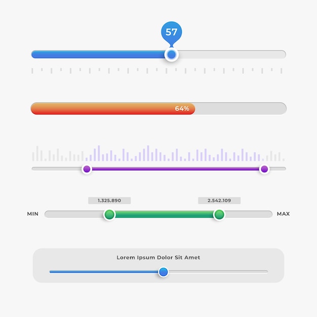 Bezpłatny wektor gradientowa kolekcja suwaków w kolorze ui